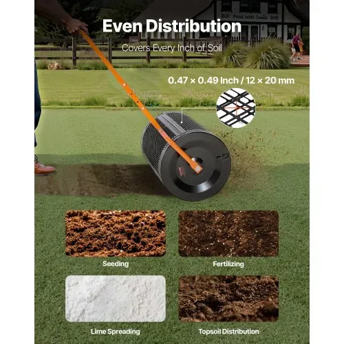 VEVOR Saatgutstreuer, 67 cm breiter Kompoststreuer mit T-Griff, Torfmoosstreuer 3 Höhen verstellbar, pulverbeschichteter Gartenstreuer aus Stahl, robuster Düngestreuer zum Pflanzen und Säen – Bild 5