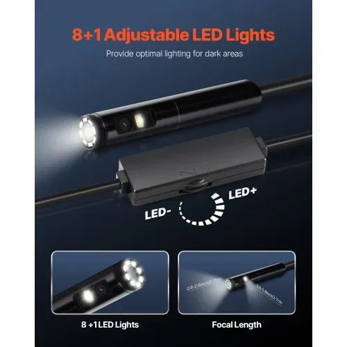 VEVOR Endoskopkamera mit Licht, Dual Lens Endoskop für Android & iOS, 1920P HD-Inspektionskamera mit 8+1 LED-Licht, 2-fachem Zoom, 5 m Kabel, wasserdichte IP67-Kanalkamera für Auto, Sanitär – Bild 4