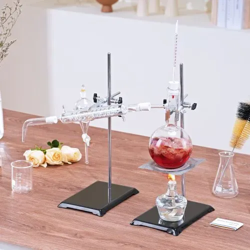 VEVOR Destillationsset für ätherische Öle, 500-ml-Destillationsgerät, 3,3-Boro-Laborglas-Destillationsset mit Alkohollampe, Keramiknetz und 24-, 40-Verbindung, 28-teiliges Set – Bild 7