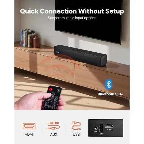VEVOR Soundbar für Smart TV, 2.0-Kanal, 450 mm kompakte TV-Lautsprecher für Projektor, Bluetooth-AUX-Anschluss, Fernbedienung, 80-W-Surround-Soundsystem für PC-Heimkino-Audio – Bild 2