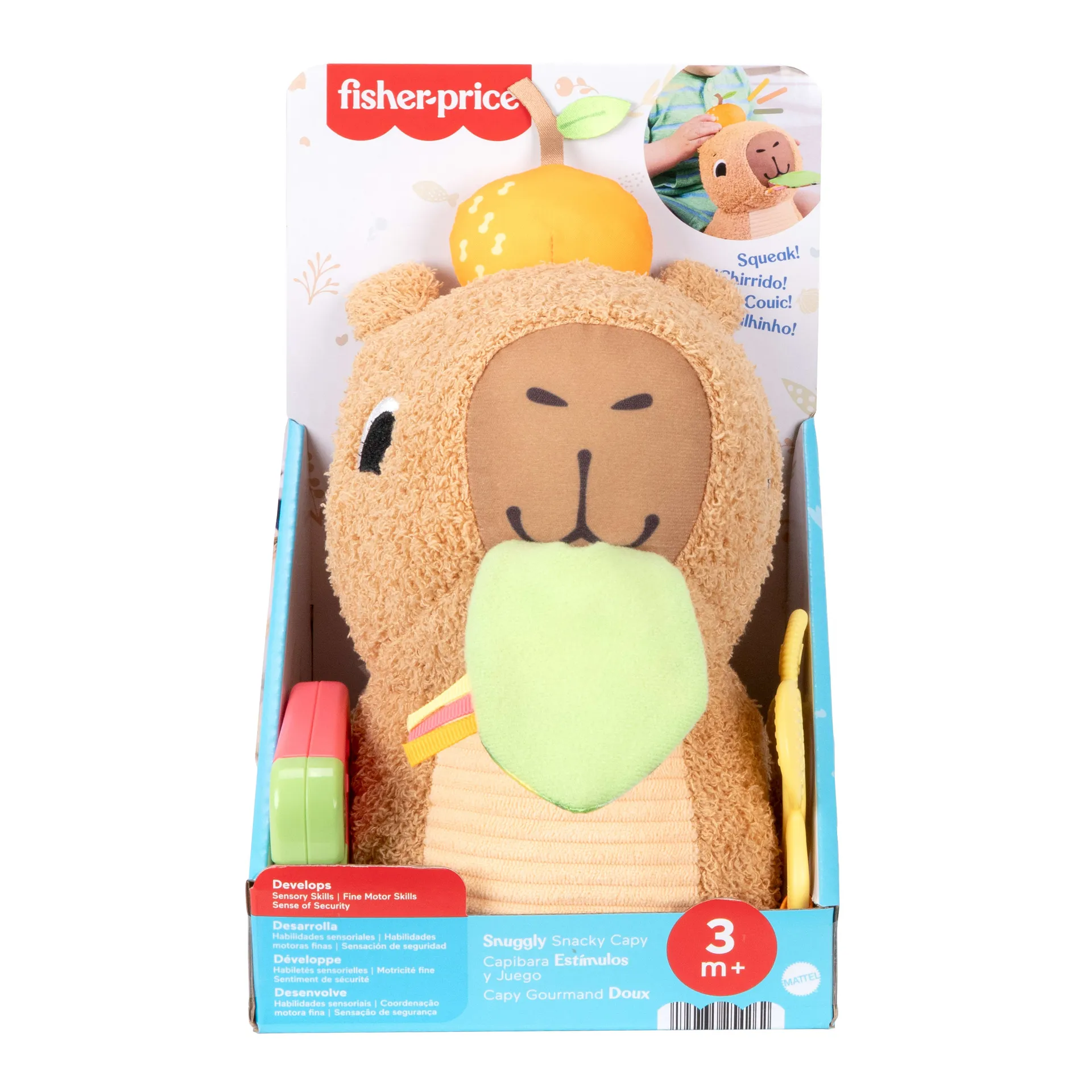 Fisher-Price sensorisches Babyspielzeug Kuschel-Capybara Plüschtier mit Beißring und Rassel für Neugeborene – Bild 6