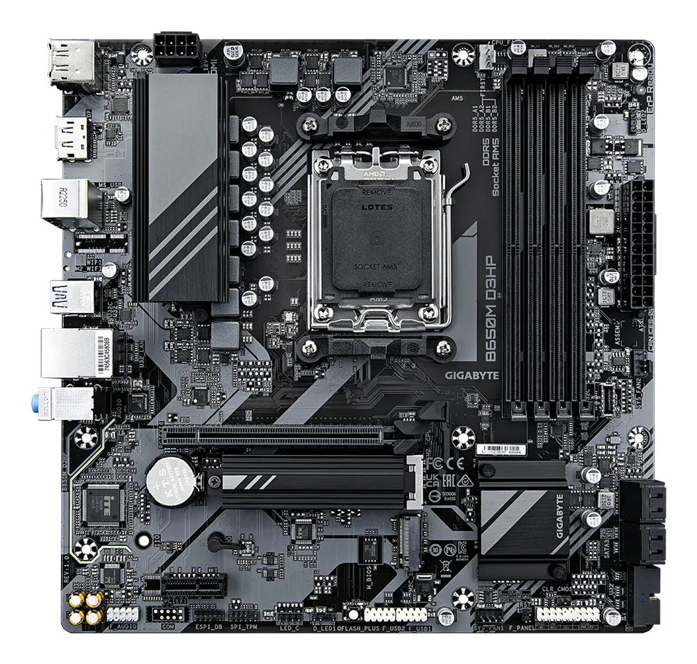 GIGABYTE B650M D3HP Mainboard - AMD Ryzen 9000er-Serie, 5+2+2 Phasen VRM, bis zu 7600 MHz DDR5 (OC), 2xPCIe 4.0 M.2, 2,5 GbE LAN, USB 3.2 Gen 1 – Bild 3