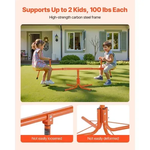 VEVOR Kinderwippe, 45,4 kg Tragkraft pro Sitz, Gartenwippe mit 4-zackigen Stützbeinen, Schaukelwippe, 360 Grad drehbar, Spielplatzgerät für Kinder ab 3 Jahren, 1905x790x660 mm – Bild 3
