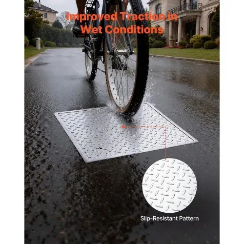 VEVOR Schachtabdeckung mit Rahmen 50 x 50 cm, Quadratischer Schachtdeckel Klärgrubendeckel, Hochbelastbarer Rutschfester Gullydeckel aus Kohlenstoffstahl für Abflussrinne, für Gehwege Gärten Höfe – Bild 4