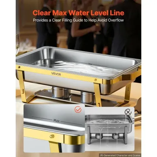 VEVOR Chafing Dish Set 4-tlg. Buffets je 8,52 L Edelstahl Warmhaltebehälter, Hochzeiten, Partys, Bankette, Faltbarer Ständer, 2 Behälter in Voller Größe und 4 Behälter in Halber Größe, Servierzange – Bild 5