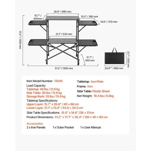 VEVOR Klappbare Campingküche, Campingkochstation mit 4 Beistelltischen, Hitzebeständiger Tischplatte und Tragetasche, Tragbare Camping-Küchenstation Ideal für Picknick, Grillen und Wohnmobilreisen – Bild 6