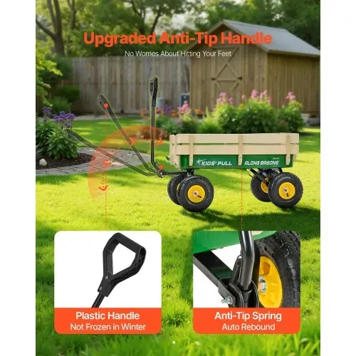 VEVOR Handwagen für Kinder, 102 cm Bollerwagen, Transportwagen mit Schiebestange, aus Holz & Metal, max. 150 kg tragbar, ideal für Kinder ab 5 Jahren, Garten, Ausflüge & Strand, Farbe Grün & Gelb – Bild 4