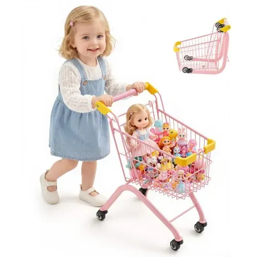 VEVOR Einkaufswagen für Kinder, Einkaufswagen Supermarkt Spielzeug mit Stahlrahmen 4 Rädern & Dichtem Netzkorb, Faltbares Kaufladenzubehör mit 30kg Belastbarkeit, Kaufmannsladen Spiele für Kinder ab 3 VEVOR Einkaufswagen für Kinder, Einkaufswagen Supermarkt Spielzeug mit Stahlrahmen 4 Rädern & Dichtem Netzkorb, Faltbares Kaufladenzubehör mit 30kg Belastbarkeit, Kaufmannsladen Spiele für Kinder ab 3