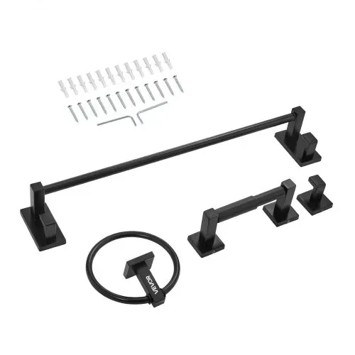 VEVOR Badezimmer Hardware Zubehör Set aus SUS201 Edelstahl (4-tlg.) inkl. Handtuchstange & Handtuchhalter (runder Ring) & Haken & Toilettenpapierhalter, für Badezimmer, Wandmontage Schwarz – Bild 10