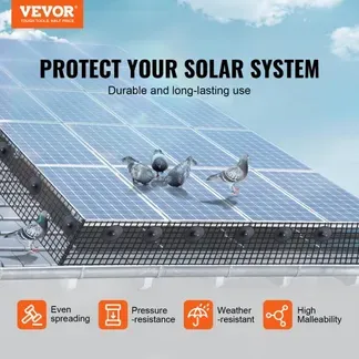 VEVOR Vogelschutz für Solarmodule, 20,3 x 30,5 m, Taubenabwehr Solaranlagengitter mit 100 Aluminiumlegierung-Verschlüssen, Solarmodul-Schutz mit rostfreier PVC-Beschichtung, 12 mm Quadratgitter VEVOR Vogelschutz für Solarmodule, 20,3 x 30,5 m, Taubenabwehr Solaranlagengitter mit 100 Aluminiumlegierung-Verschlüssen, Solarmodul-Schutz mit rostfreier PVC-Beschichtung, 12 mm Quadratgitter