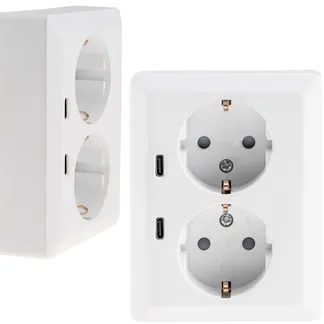 MILOS Schutzkontakt-Steckdose 2-fach 250V~/16A, 1x UP, 2x USB C/PD, weiß matt MILOS Schutzkontakt-Steckdose 2-fach 250V~/16A, 1x UP, 2x USB C/PD, weiß matt