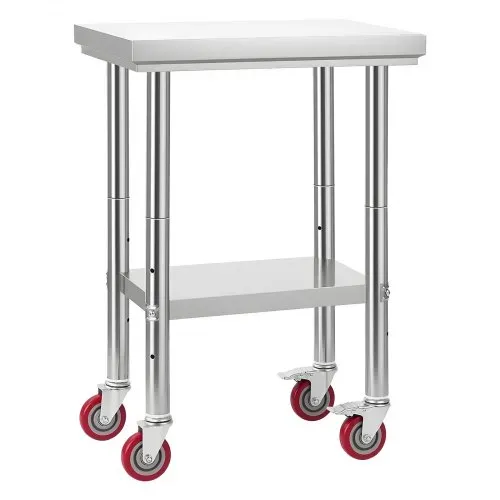 VEVOR Edelstahltisch Arbeitstisch Küchentisch (61 x 45 cm) zur Lebensmittelzubereitung mit Rädern, Zubereitungstisch mit verstellbaren Unterregal für Großküchen Restaurants Hotels Garagen Outdoor – Bild 8