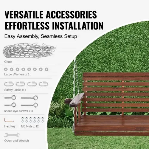 VEVOR Hollywoodschaukel Zedernholz, 1702x710x600mm, Terrassenschaukel für Hof und Garten, verbesserte Tragkraft von ca. 400 kg, robuste Schaukelstuhlbank mit Aufhängeketten für den Außenbereich, braun – Bild 4