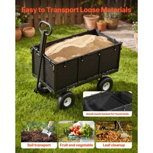VEVOR Bollerwagen, 544 kg, Handwagen, Transportwagen mit Luftreifen, verstellbarem Griff, abnehmbaren Seitenwänden, Strandwagen, Campingwagen, Gartenwagen zur Befestigung an ATV oder Traktor, Schwarz – Bild 2
