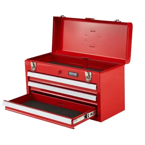 VEVOR Werkzeugkiste 520 x 218 x 304 mm, Werkzeugkasten mit 3 Schubladen, Werkzeugkoffer mit EVA-Einlagen, kugelgelagerten Schubladenverriegelungen & Pulverbeschichtung, Werkzeug-Organizer, rot – Bild 9