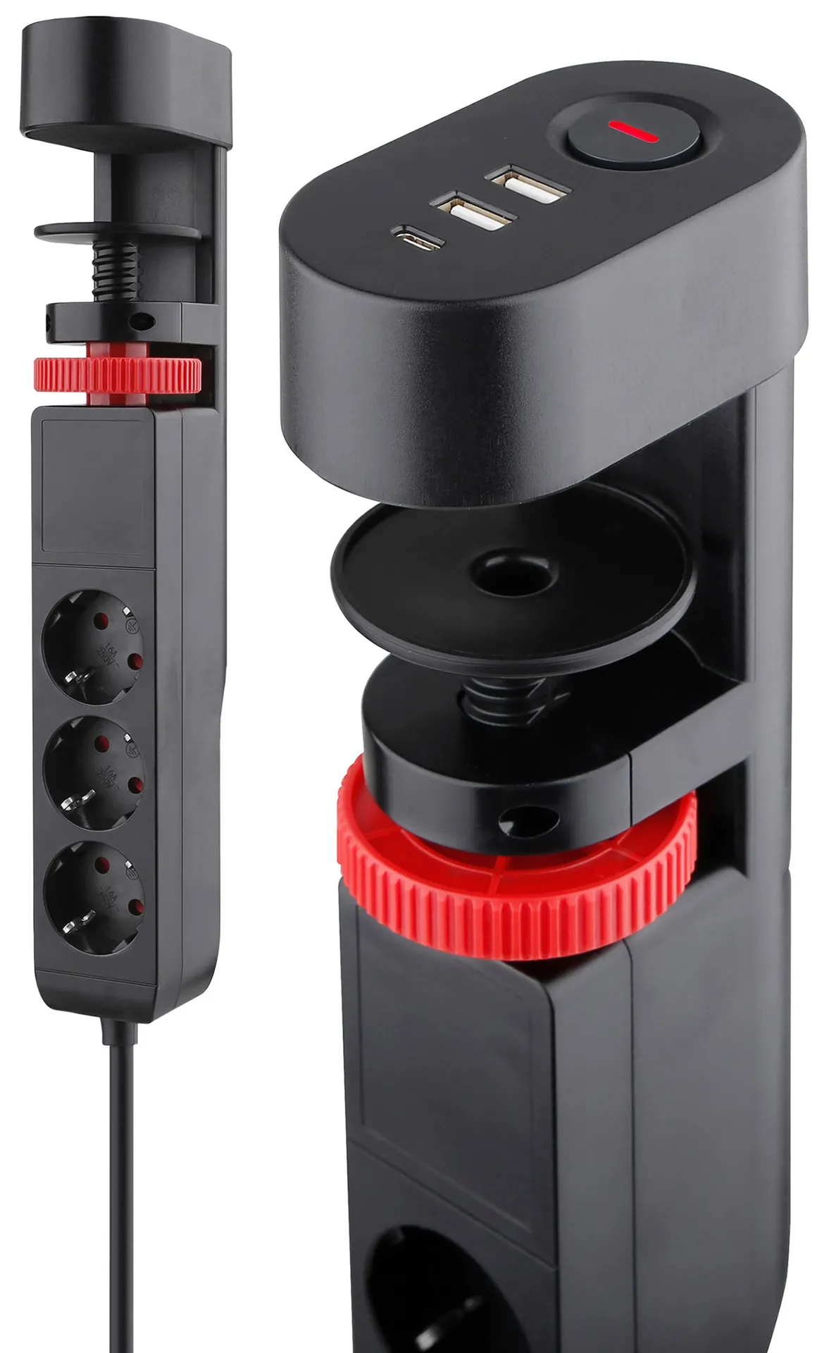 Steckdosenleiste für Tischmontage REV 3-fach, 3m Kabel, USB-A /USB-C Steckdosenleiste für Tischmontage REV 3-fach, 3m Kabel, USB-A /USB-C