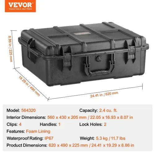 VEVOR Wetterfester Hartschalenkoffer Trockenbox Griff Tragbox 0,068m³ – Bild 6