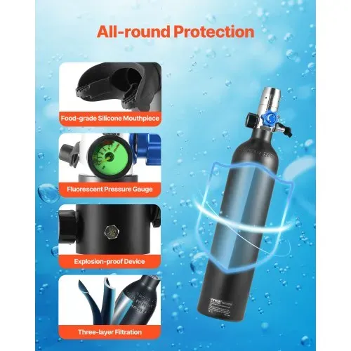 VEVOR Tauchflasche Tauchtank Sauerstoffflasche zum Tauchen unterstützt 5–10 Minuten Unterwasseratmung, 30 m Tauchtiefe, nachfüllbarer Schnorchel-Lufttank mit Pumpe für Unterwassererkundung – Bild 5