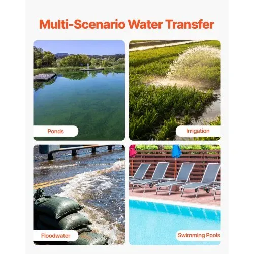 VEVOR Benzin Wasserpumpe 49,9 m Förderhöhe, Schmutzwasserpumpe 6 PS, Tragbare Motorpumpe, Benzinmotor mit 762 cm Auslassschlauch, Gusseisenlaufrad, Gartenpumpe für Bewässerung, Teiche & Pools – Bild 5