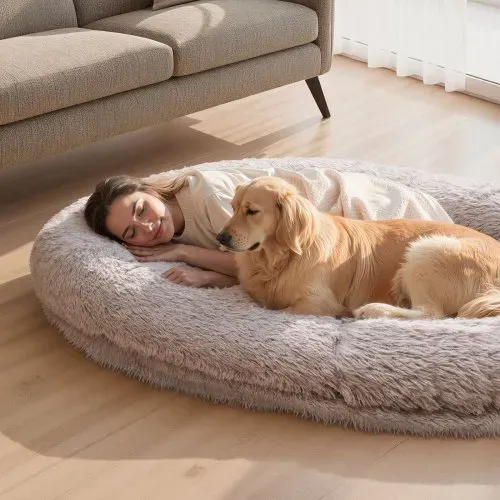VEVOR Hundebett für Menschen & Hunde, 176x122x24 cm, Memory-Schaum-Hundebett in Menschengröße, mit Seitentasche, Griff & Reißverschluss, abnehmbarer, maschinenwaschbarer Bezug, Hochflor, Grau – Bild 7