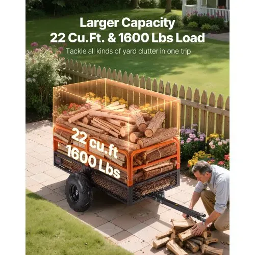VEVOR Kippanhänger, 725,75 kg, ATV-UTV-Anhänger aus Stahl zum Hinterherziehen, Kipper mit abnehmbarer Rückwand, Gartenanhänger zum Hinterherziehen für Rasenmäher, Traktoren und Gartenabfälle – Bild 3