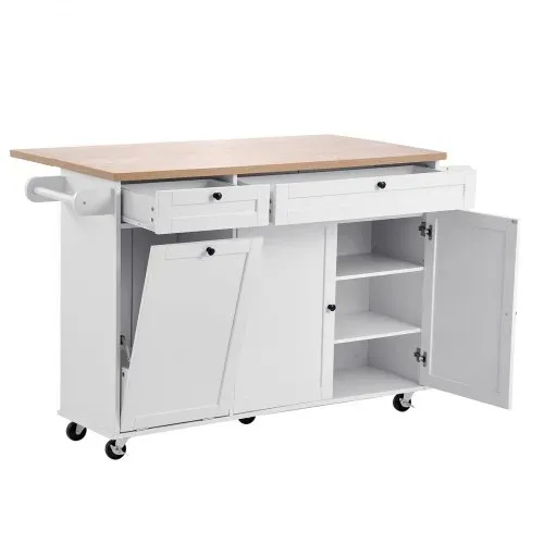 VEVOR Kücheninselwagen 153 cm breiter mobiler Küchenwagen mit Rädern & Klappplatte & 2 Schubladen & Mülleimerschrank & Messerhalter & Gewürzregal & Handtuchhalter, Tisch für Esszimmer, Speisekammer – Bild 9