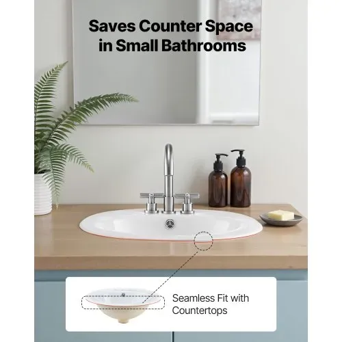 VEVOR Halbeinbauwaschbecken Handwaschbecken 485 x 425 mm ovales Aufsatzwaschbecken mit Überlauf & 3 Wasserhahnlöchern, modernes Einbauwaschbecken für kleine Räume Küchen Badezimmer Weiß VEVOR Halbeinbauwaschbecken Handwaschbecken 485 x 425 mm ovales Aufsatzwaschbecken mit Überlauf & 3 Wasserhahnlöchern, modernes Einbauwaschbecken für kleine Räume Küchen Badezimmer Weiß