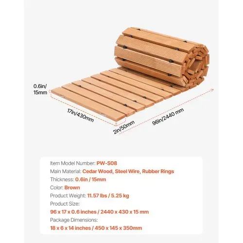 VEVOR Gartenweg Rollweg 244x43 cm, Ausrollbarer Holzweg, Außenweg aus Zedernholz mit Drahtseilverbindung, Gartentritt, Holztritt, Gehweg, Wege im Garten, Hinterhof, Terrasse, Ideal für Hochzeitsfeiern – Bild 6