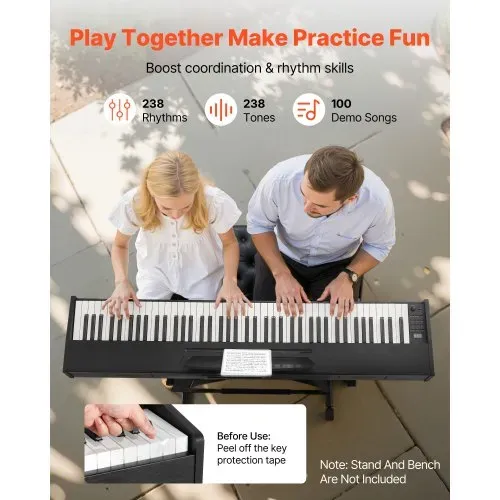 VEVOR Gewichtetes Digitalpiano, 88 Tasten vollgewichtet, E-Piano Doppeltastatur & Lautsprecher mit Notenständer, Sustain-Pedal, Aufnahmefunktion, 280 Töne, Kabellose Verbindung, für Anfänger, Schwarz – Bild 3