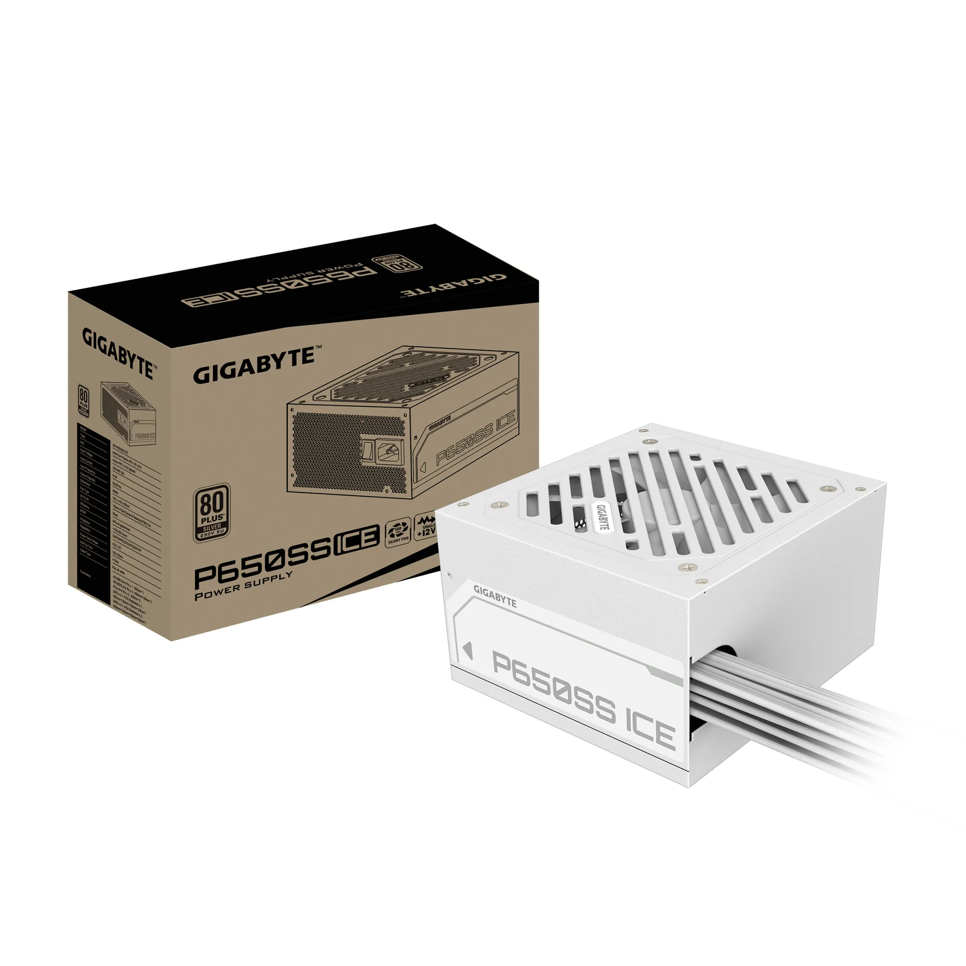 GIGABYTE P650SS ICE Netzteil – PCIe 5.0, 80 PLUS Silver, 120-mm-Lüfter, ATX 3.0 kompatibel, EU-Stecker GIGABYTE P650SS ICE Netzteil – PCIe 5.0, 80 PLUS Silver, 120-mm-Lüfter, ATX 3.0 kompatibel, EU-Stecker