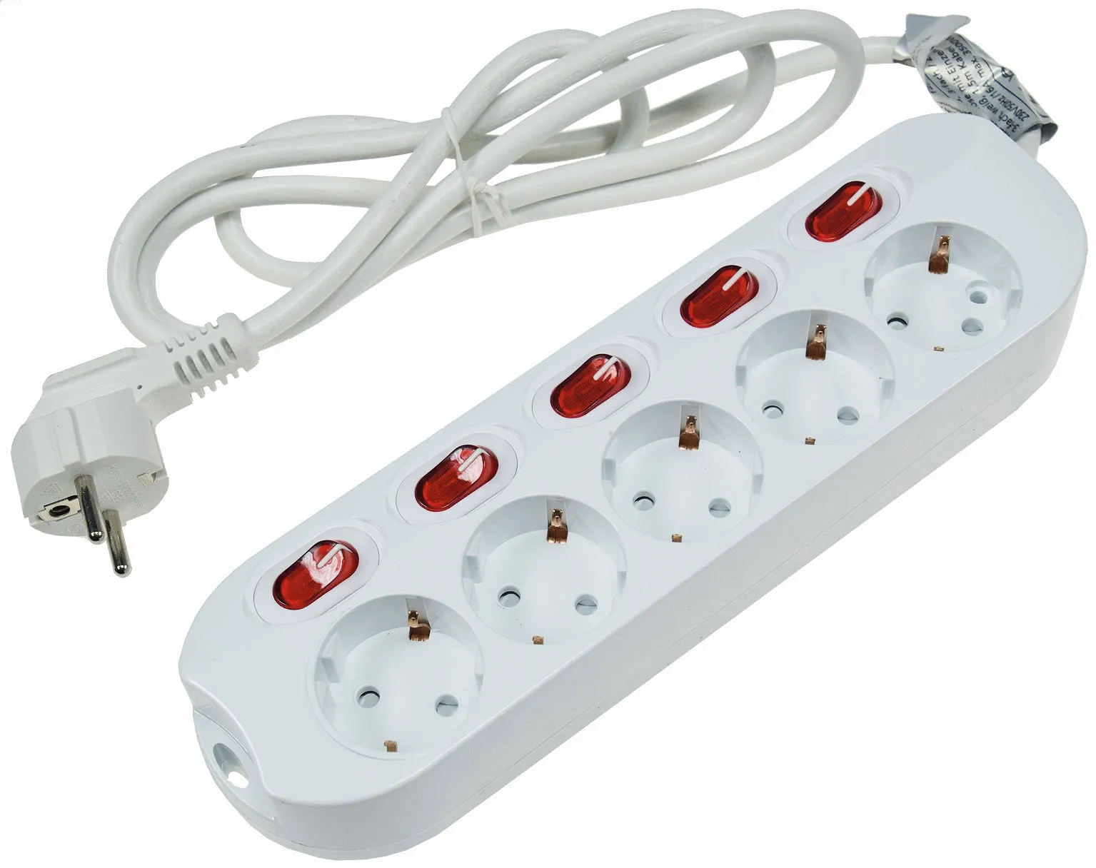 Steckdosenleiste mit Einzelschaltung 5-fach, weiß, 1,5m Kabel Steckdosenleiste mit Einzelschaltung 5-fach, weiß, 1,5m Kabel