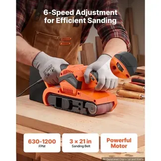 VEVOR 750W Bandschleifer Elektrischer Holzschleifer 7,6×53,3cm Bandgröße, 3,2-6,2m/s Drehzahlregelung, 10 Schleifbänder, 2 Staubbeutel, 3m Netzkabel, Staubsaugeradapter, 2-in-1 Hand- & Tischgerät VEVOR 750W Bandschleifer Elektrischer Holzschleifer 7,6×53,3cm Bandgröße, 3,2-6,2m/s Drehzahlregelung, 10 Schleifbänder, 2 Staubbeutel, 3m Netzkabel, Staubsaugeradapter, 2-in-1 Hand- & Tischgerät