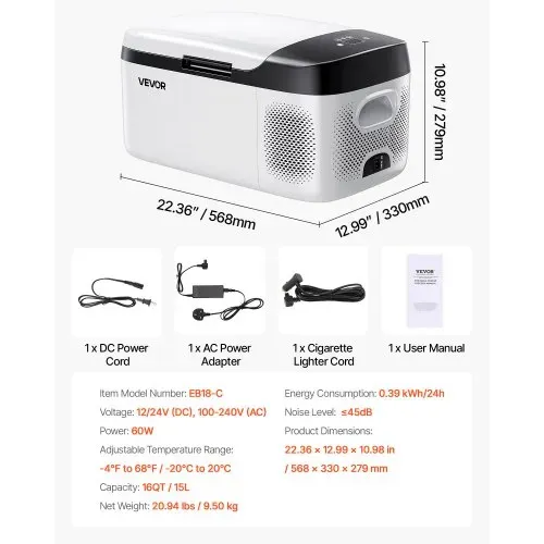 VEVOR Kompressor Kühlbox 15 L,12/24V DC Elektrische Gefrierbox mit App-Steuerung, 100–240 V AC Autokühlschrank für Camping Reisen Lastkraftwagen Angeln, 60 W Thermoelektrische Kühlbox Tragbar – Bild 6