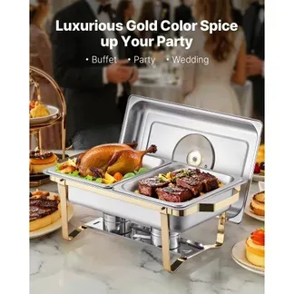 VEVOR Chafing Dish Set Speisenwärmer Edelstahl mit 4 Behältern in halber Größe (4 L pro), rechteckiger Wärmespender mit sichtbarem Deckel & Wasserpfannenständer & Brennstoffhalter, für Partys VEVOR Chafing Dish Set Speisenwärmer Edelstahl mit 4 Behältern in halber Größe (4 L pro), rechteckiger Wärmespender mit sichtbarem Deckel & Wasserpfannenständer & Brennstoffhalter, für Partys