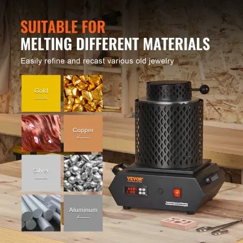 VEVOR Goldschmelzofen1350 W 1150 ℃ Max. Temperatur, digitaler elektrischer Schmelzofen 1 kg / 3 kg Keramiktiegel mit Tiegelzange & Handschuhen, zur Verarbeitung von Gold Silber Kupfer Aluminium rot – Bild 5
