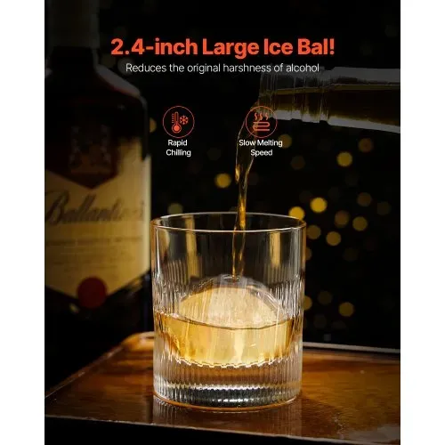 VEVOR Eispresse Eiskugelformer Set 60 mm Eiskugel aus Luftfahrt-Aluminium mit Eisblockform & großer Matte & Zange & Tropfschale & einem Glas, runder Eisballmaker, für Whisky Cocktail Partys Urlaub – Bild 3