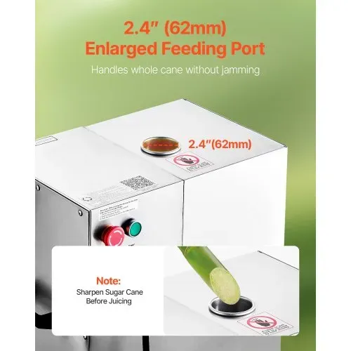 VEVOR kommerzieller Zuckerrohr-Entsafter, 800 W elektrischer Zuckerrohr-Entsafter mit 300 kg/h hoher Leistung, 4 Edelstahlwalzen, Zuckerrohrpresse Saftmaschine (55 x 38 x 52 cm) – Bild 2