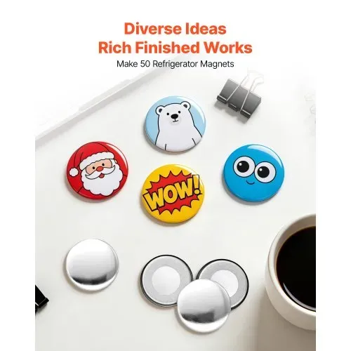 VEVOR Kühlschrankmagnete 50-tlg. 25mm Zubehör für Buttonmaschine, mit Magnetrückseite, Metallgehäuse, Transparente Mylar-Folien & Runde Blanko-Papiere, Dekorative Magnete für DIY-Projekte – Bild 3
