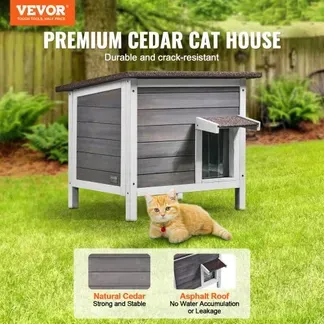 VEVOR Katzenhaus für draußen, wetterfest, Unterschlupf für Wildkatzen für mehrere Katzen, Katzen-/Kaninchenhaus aus Holz für draußen, rundum schaumisoliert, offenes Dach, Türklappen aus PVC, 61 x 50 x 53 cm (L x B x H) VEVOR Katzenhaus für draußen, wetterfest, Unterschlupf für Wildkatzen für mehrere Katzen, Katzen-/Kaninchenhaus aus Holz für draußen, rundum schaumisoliert, offenes Dach, Türklappen aus PVC, 61 x 50 x 53 cm (L x B x H)