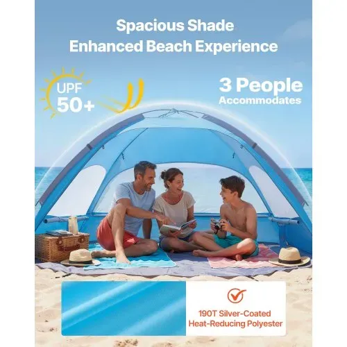 VEVOR Strandmuschel Sonnenschutz für 3 Personen, UPF 50+ Schutz, Tragbares Strandzelt mit Tragetasche & Bodenverankerungen, Leichter Strandsonnenschirm für Camping Angeln Picknick, Sonnenzelt VEVOR Strandmuschel Sonnenschutz für 3 Personen, UPF 50+ Schutz, Tragbares Strandzelt mit Tragetasche & Bodenverankerungen, Leichter Strandsonnenschirm für Camping Angeln Picknick, Sonnenzelt