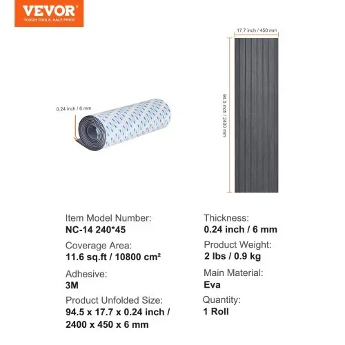 VEVOR Bootsbodenbelag, Bootsdeck aus EVA-Schaum, 2400 x 450 x 6 mm, rutschfester, selbstklebender Bodenbelag, 10800 cm² großer Marineteppich für Boote, Yachten, Pontons, Kajakdecks – Bild 6