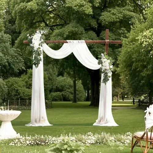 VEVOR Blumenset für Hochzeit Bogen, weiße Blumen für Traubogen mit Vorhängen (3er-Set) – 2 Blumenarrangements, 1 transparente Vorhänge, für Zeremoniensträuße, (Ohne Holzbogenständer) – Bild 7