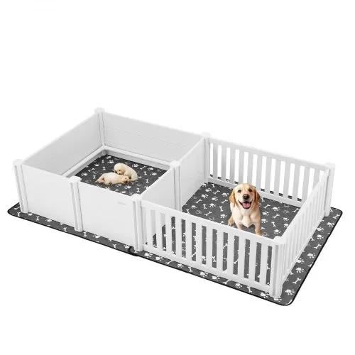 VEVOR Wurfkiste für Hunde, 237x123x46 cm, Welpenlaufstall aus Kunststoff-PVC mit höhenverstellbarer Tür & waschbarer Pipi-Unterlage, 2-Raum-Layout, Welpenkiste für extra große Hunde, Milchweiß VEVOR Wurfkiste für Hunde, 237x123x46 cm, Welpenlaufstall aus Kunststoff-PVC mit höhenverstellbarer Tür & waschbarer Pipi-Unterlage, 2-Raum-Layout, Welpenkiste für extra große Hunde, Milchweiß