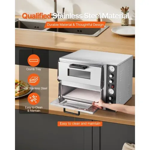 VEVOR elektrischer Pizzaofen für 457 mm Pizza 2500 + 2500 W Pizzabackofen bis 450 °C, Pizzamaker mit Zeit- und Temperaturregelung & Doppelkammer, Pizzabackmaschine Pizzamaschine multifunktional – Bild 4