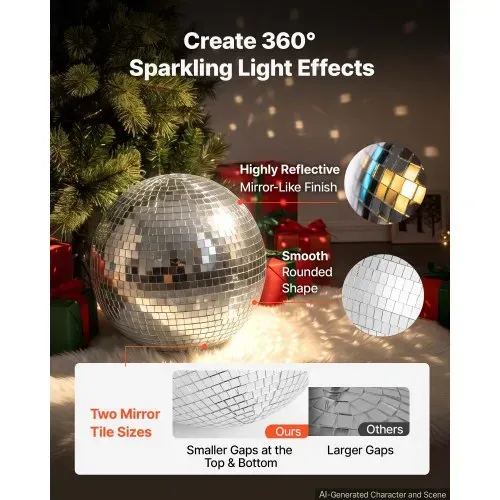VEVOR Spiegelkugel Discokugel Mirrorball 300 mm Diskokugel mit Aufhängering, für Party- & Heimdekoration DJ Tanzclub, Equipment für Lichteffekte & Partybeleuchtung, 360°-Reflexion, Wiederverwendbar – Bild 2