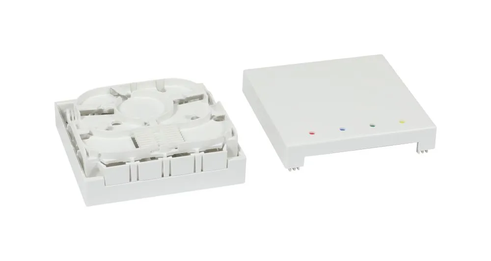 LWL-FTTH Wandgehäuse, für 4 Kupplungen SC-S oder LC-D 80x80 mit Kabelführung, DIN-Rail/Wand, Crimp, Synergy 21 – Bild 2