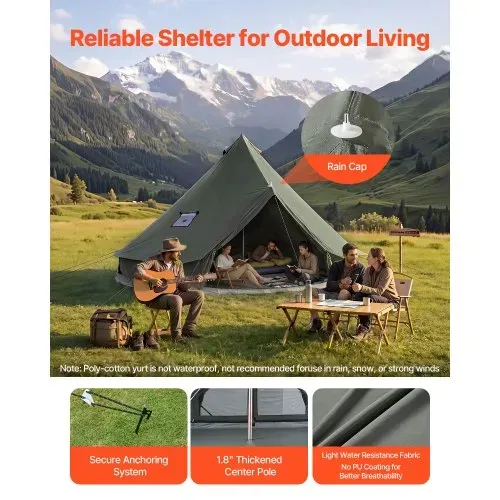 VEVOR Canvas-Glockenzelt, 5 m Jurte, 4 Jahreszeiten, mit Ofenrohrdurchführung, bis zu 7 Personen, mit Abnehmbarem Boden (Reißverschluss), ideal für Familien-Camping & Outdoor-Aktivitäten, Grün – Bild 3