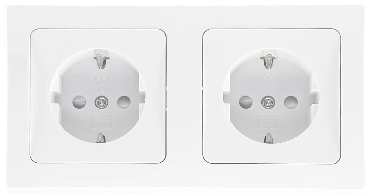 DELPHI Set 2 Steckdosen + 2-fach Rahmen 250V~/ 16A, Steckanschluss, weiß DELPHI Set 2 Steckdosen + 2-fach Rahmen 250V~/ 16A, Steckanschluss, weiß