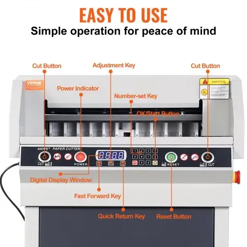 VEVOR Elektrischer Papierschneider Max. 450 mm, Elektrische Eckenabrundung, Schnittstärke 40 mm, mit intelligentem LCD-Panel, Positionierung des Infrarotlichts, für Etiketten, Büro – Bild 2