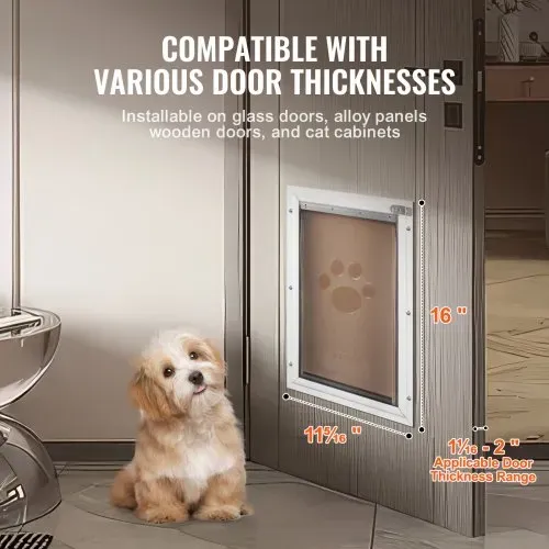 VEVOR Haustierklappe Hundeklappe aus Aluminiumrahmen mit Schloss & Klappensystem 287 x 407 mm, wetterfeste Hundeklappe Haustiertüre geeignet für Katzen Hunde Kätzchen (Weiß-M) einfache Montage – Bild 3